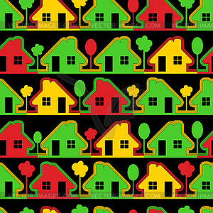 Colorful houses on black background - vector clipart