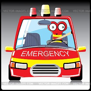 Monster in emergency car - vector clipart