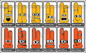 Set of Twelve yellow monsters - vector image