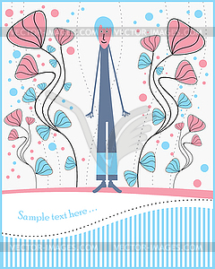 Postcard with boy and flowers - royalty-free vector image