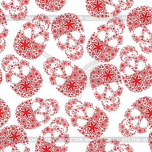 Red skulls in flowers on white background - vector clipart