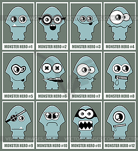 Set of twelve monsters - vector clip art