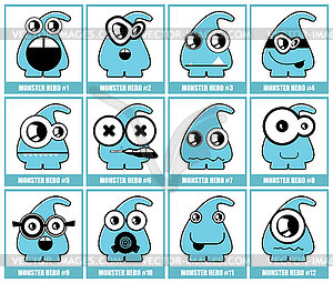 Set of twelve monsters - vector clipart