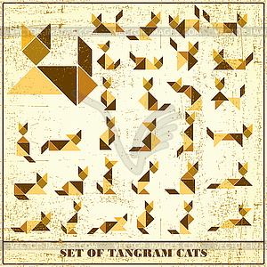 Set of grunge tangram cats elements for design - vector clip art