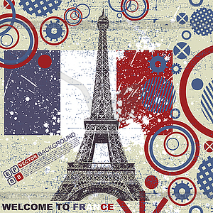 Французская гранж-открытка с Эйфелевой башней - графика в векторе