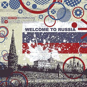 Grunge postcard with Russia flag and Kremlin - vector clip art