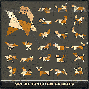 Set of grunge tangram animals - vector clipart