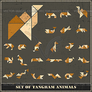 Set of grunge tangram wild animals - vector clipart / vector image