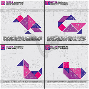 Set of four tangram birds - vector image