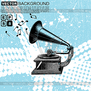 Grunge background with gramaphone - vector EPS clipart