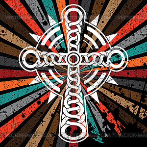 Grunge cross on colorful background - vector image