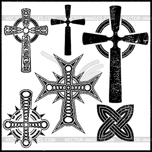 Set of six black crosses - vector clip art