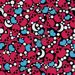 Skulls and hearts - seamless pattern - vector image