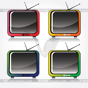 Set of four colorful stylish retro TV icons - vector image