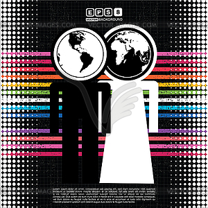 Colorful man and woman on grunge background - vector clip art