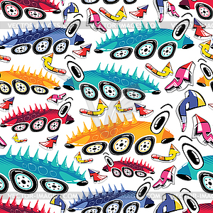 Fantastic cars - seamless pattern - vector clip art