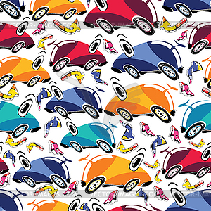 Fantastic cars - seamless pattern - royalty-free vector clipart