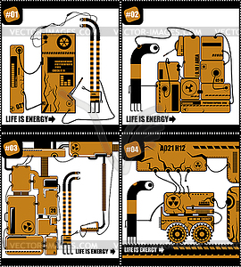 Set of four colorful robots - vector image