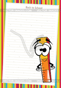 Funny cartoon ruler on white paper - vector image