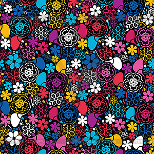 Colorful leaves and flowers - seamless pattern - vector clipart