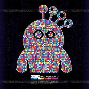Colorful monster on black grunge background - vector clipart