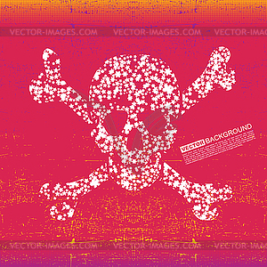 Colorful skull on black grunge background - vector image