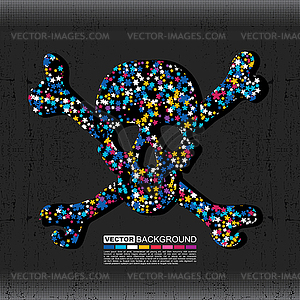 Colorful skull on black grunge background - vector clipart