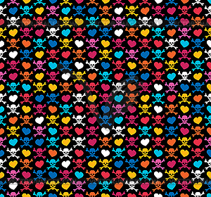 Skulls and hearts  - seamless pattern - vector image