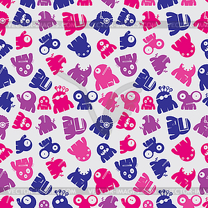 Monsters - seamless pattern - color vector clipart