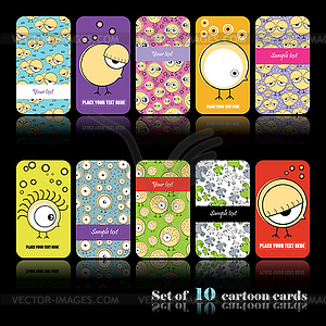 Set of ten cartoon cards - vector clipart