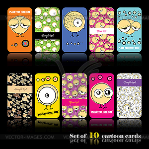 Set of ten cartoon cards - vector image