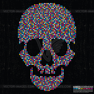 Colorful skull on black grunge background - vector clipart