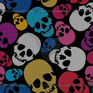 Colorful skulls on black background - seamless pattern - vector EPS clipart