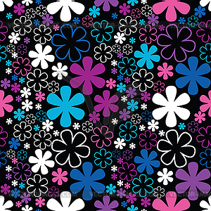 Красочные цветы на черном фоне - векторный графический клипарт