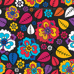 Colorful leaves and flowers - seamless pattern - vector clipart