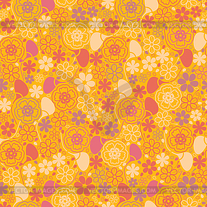 Colorful leaves and flowers - seamless pattern - vector clip art