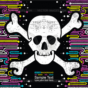 White skull on grunge colorful background - vector image