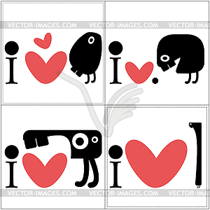 Monsters with heart - vector clipart