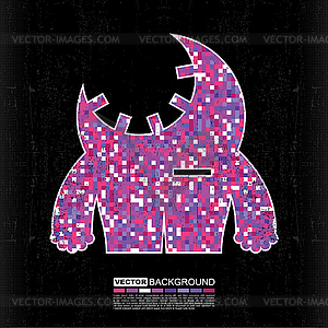 Colorful monster on black grunge background - vector image