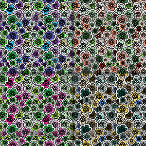 Набор из четырех цветочный бесшовный фон - цветной векторный клипарт