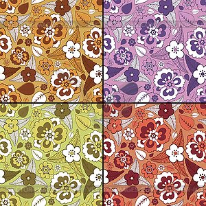 Set of four floral seamless pattern - vector image