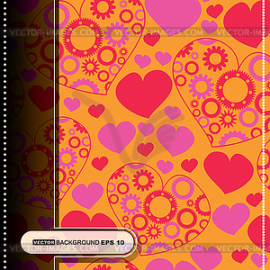 Card with hearts and gears - vector clipart