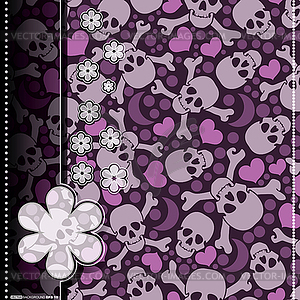 Card with hearts and skulls - vector image
