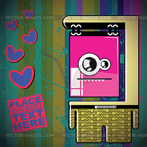 Monster on retro background - vector clipart