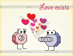 Love postcard of nut and bolt in love - vector clipart