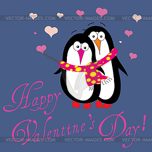 Valentine Greeting Card With Two Penguins In Love - vector clipart