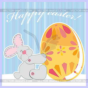 Cute Easter bunny holding egg  - vector image