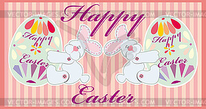 Two easter funny rabbits with eggs  - vector clip art