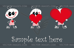 Cute little baby holding red heart - vector clipart