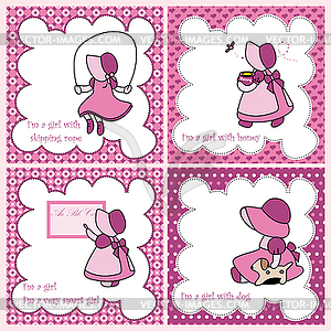 Set of baby girl arrival announcement card  - vector image